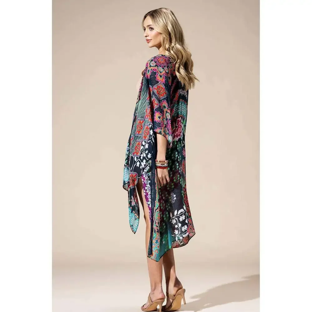 Urbanista - Midnight Mosaic Viscose Kimono: MULTI / OS - Picture 4 of 7